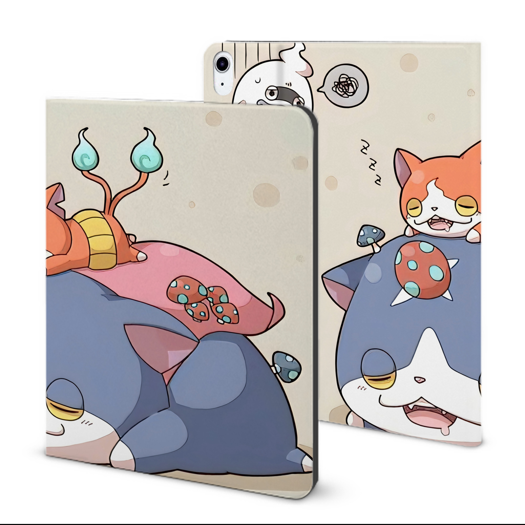 （画像用） 妖怪ウォッチ Yo-kai Watch IPad ケース ブック型 PUレザー TPU 耐衝撃 軽量 薄型 ペン収納なし 全面保護 IPad 各モデル対応